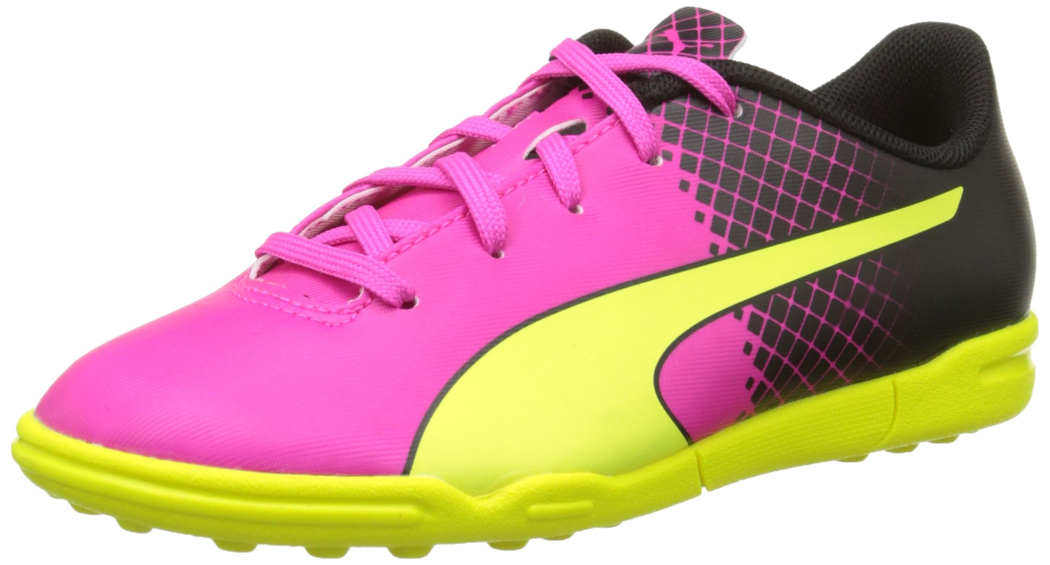 PUMA Evospeed 5.5 Tricks Jr Limited Edition Soccer Cleat (Pink Glo/Safety Yellow, US Footwear Size System, Big Kid, Numeric, Medium, 3)