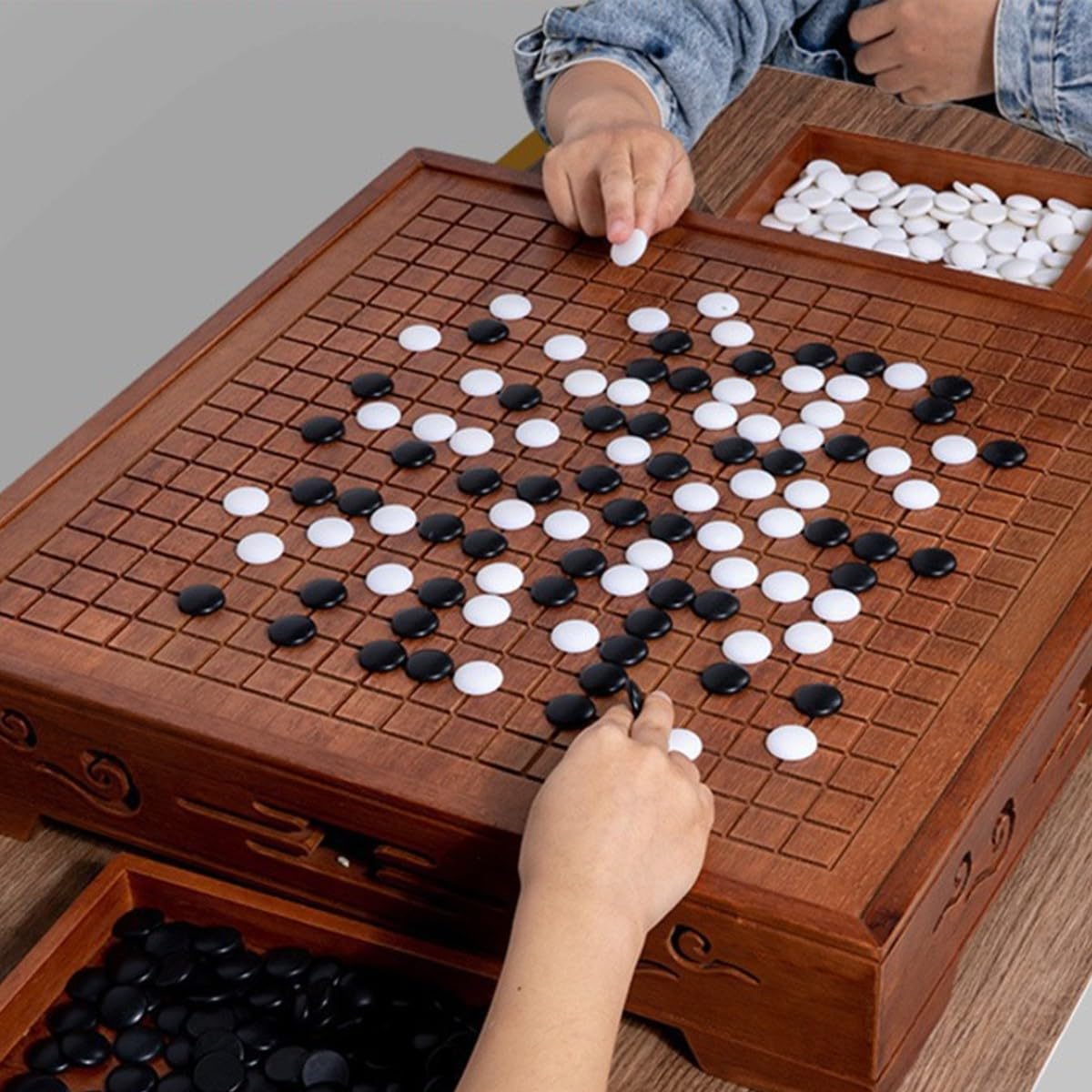 Ensemble de Jeu Trois en Un, résistant aux Rayures, Facile à Nettoyer et idéal pour Les Amateurs de go et de gomoku(A,51 * 51 * 10cm)