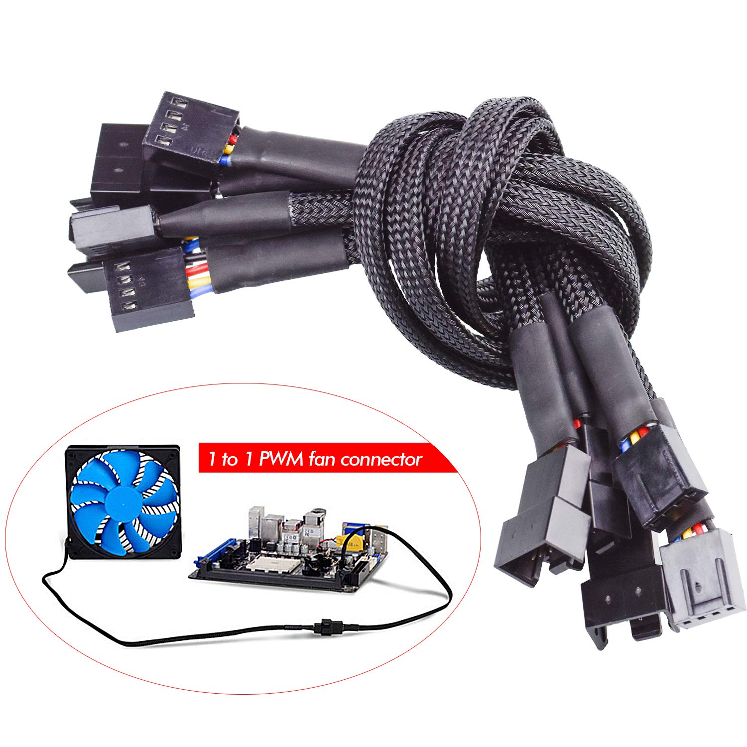 FEIGO 10.6 inches 4 Pin Fan Cable Extension PWM Connector Case Fan