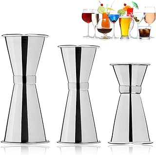 WSERE Cocktail Jigger, Set of 3 Stainless Steel Double Jiggers Bar Jigger Set, 1 & 2 oz - 3/4 & 1 1/2 oz - 1/2 & 1 Oz Double Sided Silver Jigger