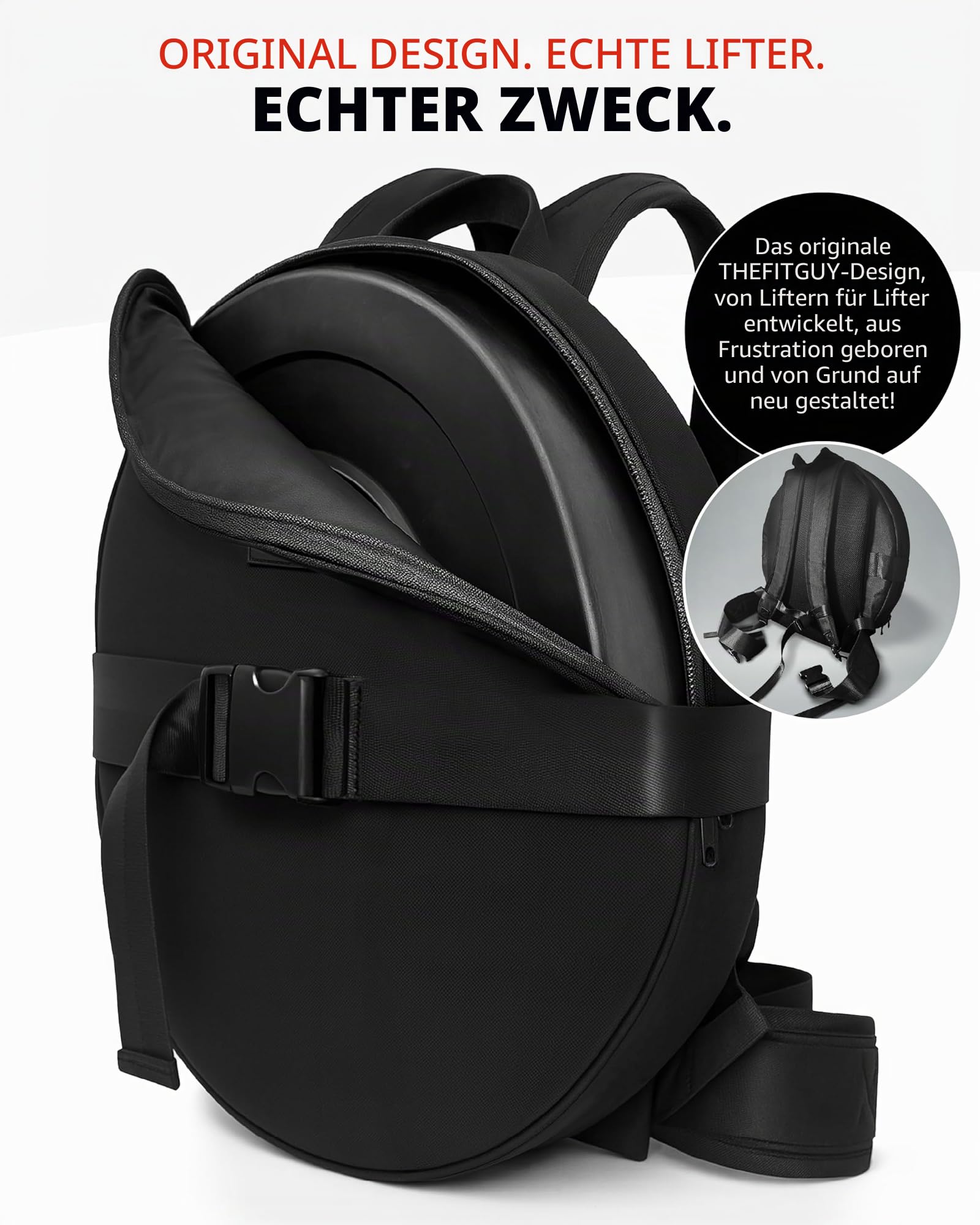 THEFITGUY Gewichteter Rucksack für Hantelscheiben im Fitnessstudio, für Liegestütze, Wadenheben, Kniebeugen, Tragen auf Rücken oder Vorderseite, passend für bis zu 44,5 cm Durchmesser, 6,3 cm dicke