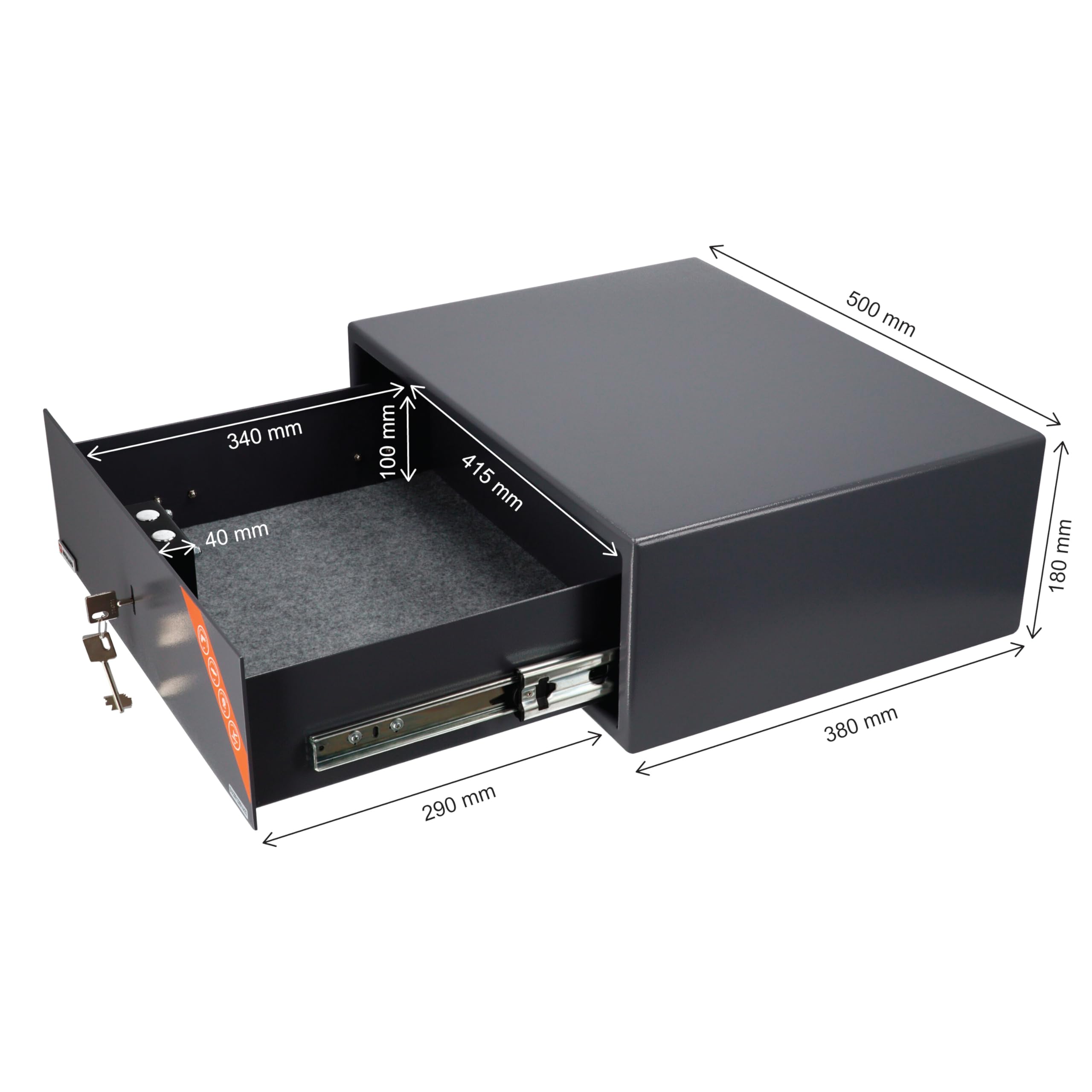 Caja Fuerte Brihard Gun Drawer con Cerradura de Llave, Resistente alfombrada, Caja Fuerte Duradera y Segura con Posibilidad de Instalar en Muebles, Almacenamiento Discreto para Armas y Munición