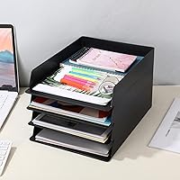 Vista 7 de Wenqik 6 bandejas de papel apilables rectangulares de plástico para escritorio, organizador de archivos de documentos, cartas de almacenamiento