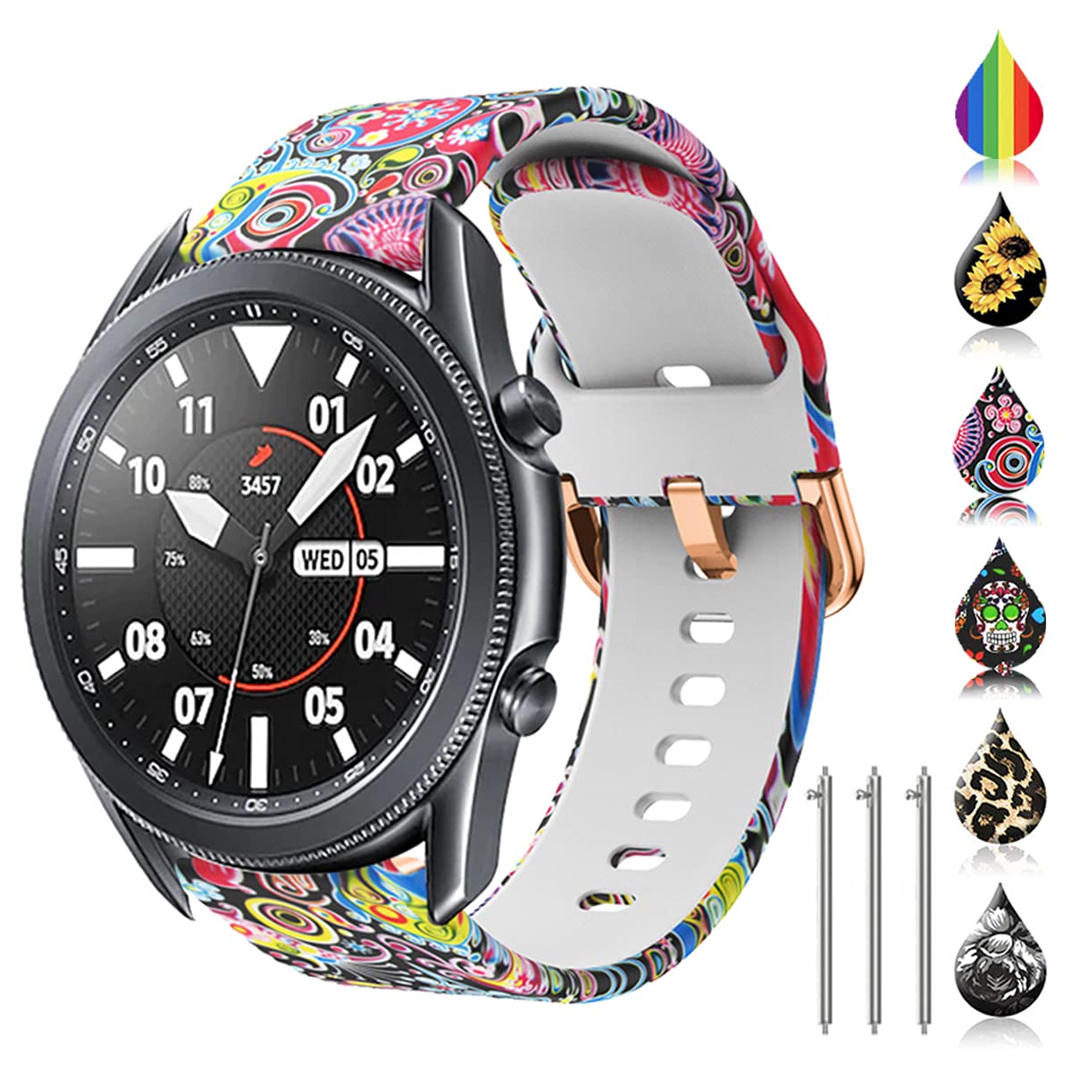 TOOLAIK Floral 22mm watch band Compatible for Samsung galaxy watch 3 45mm/Gear S3 Frontier/Classic,Silicone 22mm watch band quick release for Women