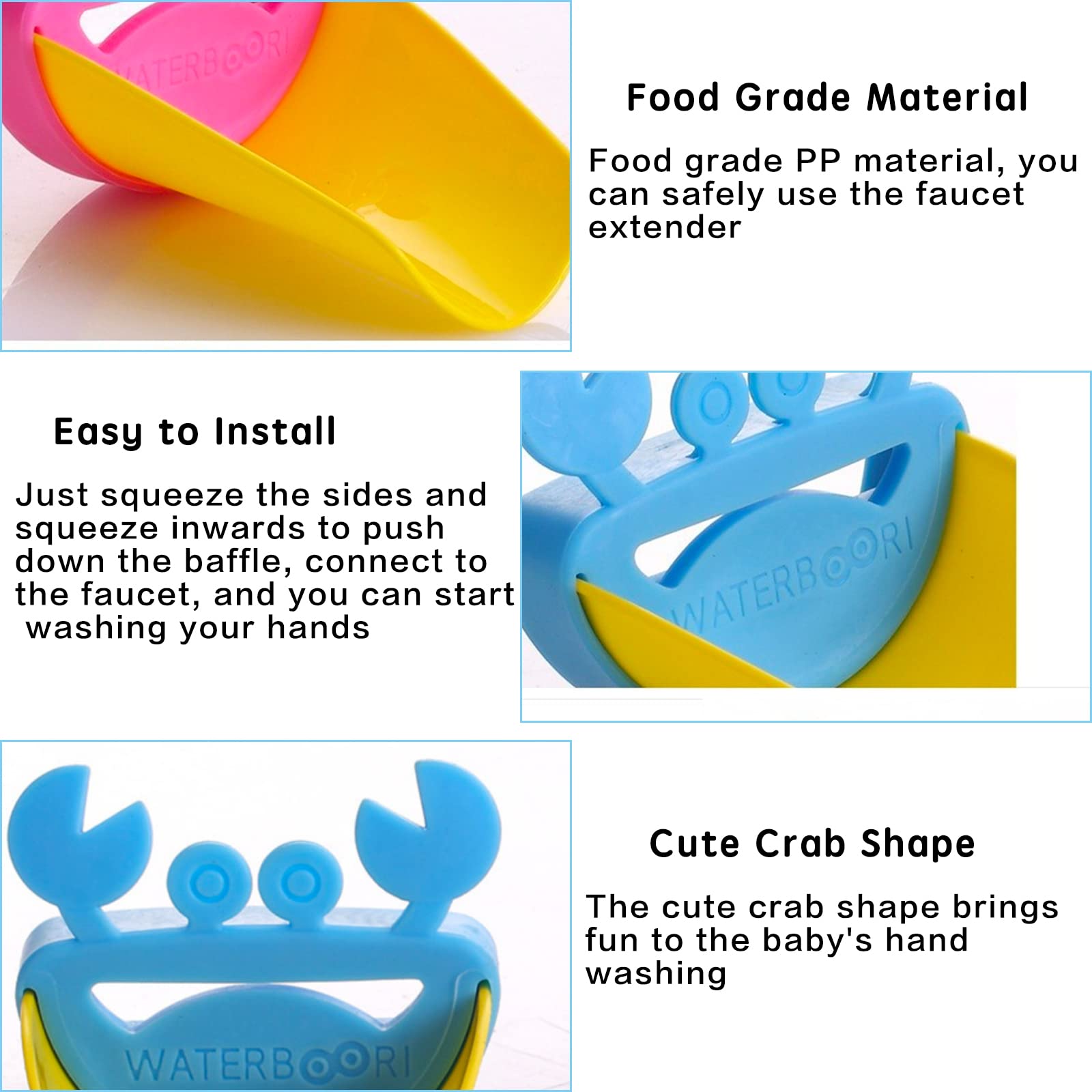 Extensor de Grifo para Niños 2 Piezas Cangrejo en Forma Extensor Grifo del Fregadero Extensor Grifo Silicona de Dibujos Animados para Bebés Cocina Baño Lavamanos Lavado de Manos, Azul + Rosa