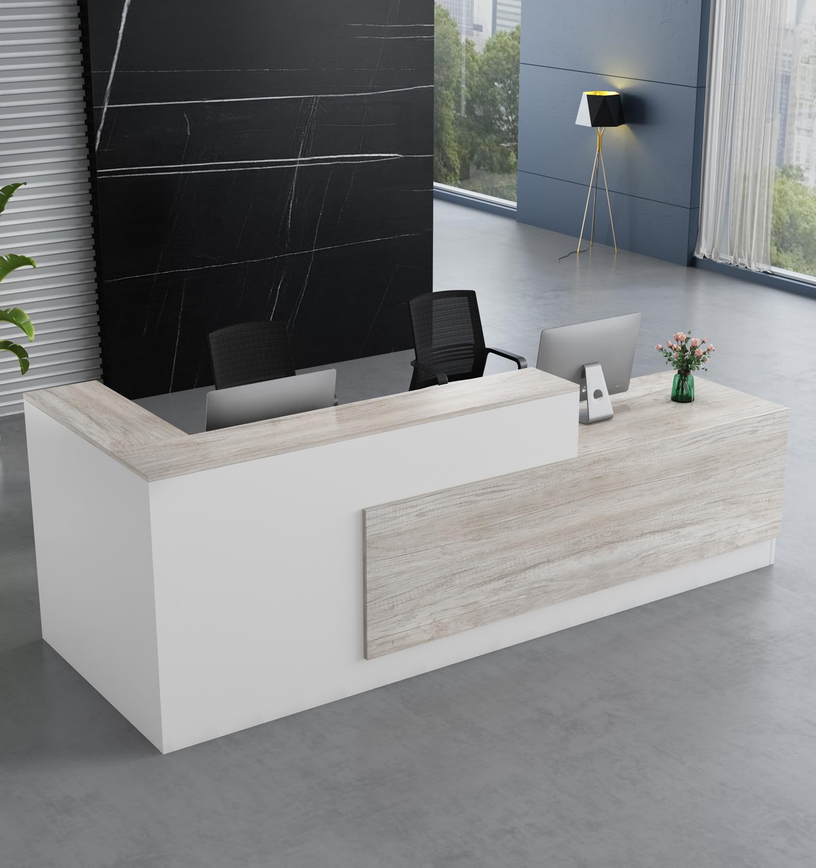 Moderne Empfangstheke aus Holz 200 cm multifunktionaler Empfangstresen mit Stauraum für Büros Rezeptionen Hotels