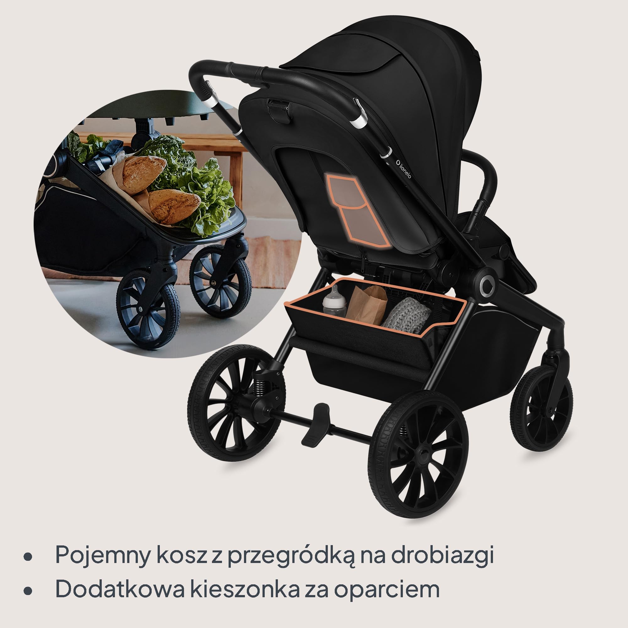 LIONELO MIKA PLUS Wózek Spacerowy Dziecięcy 6-48 miesięcy do 22 kg, Regulacja Oparcia i Podnóżka, Amortyzacja, Obrotowe Koła PU 360° Wodoodporna Budka XXL, UPF50+