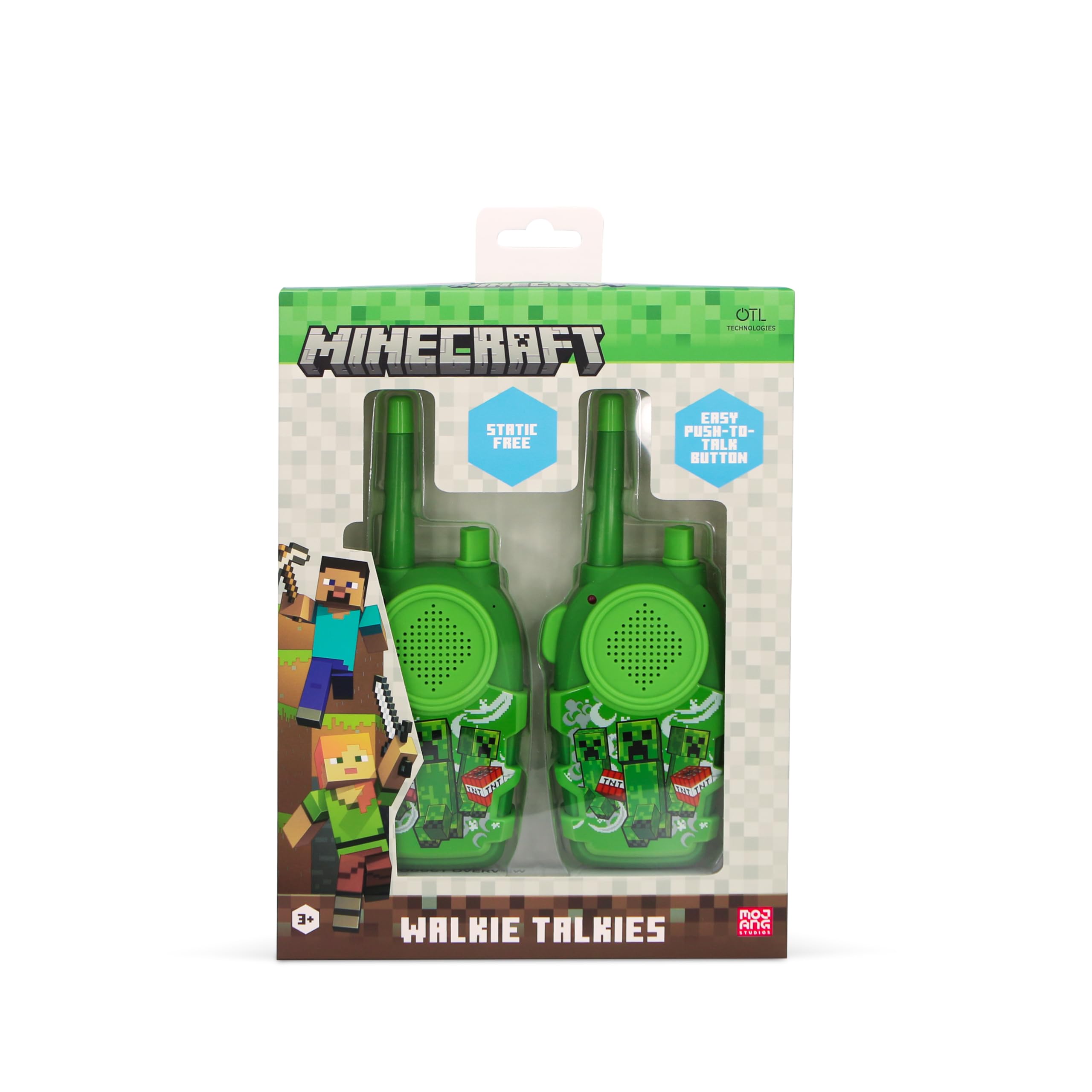 OTL Technologies Minecraft, set walkie talkie verde, portata 150 metri, funzione push-to-talk