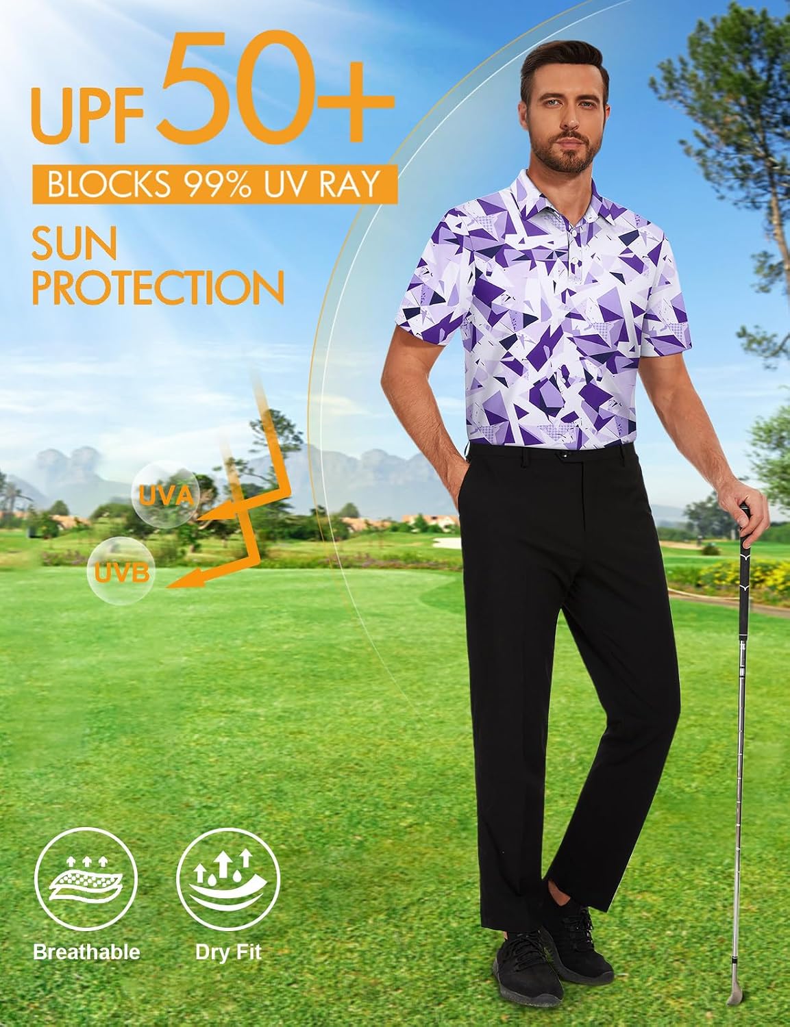 Viracy Men's Golf Shirts Short Sleeve Dry Fit Moisture Wicking Performance Mens Golf Polo Shirts S-3XL
