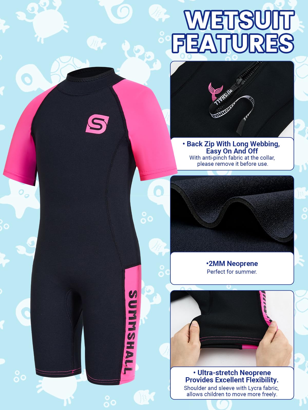 Muta per bambini da 2 mm, in neoprene, termica, per ragazzi e ragazze, protezione solare UV50+, morbida ed elastica per nuoto, snorkeling e giochi in spiaggia