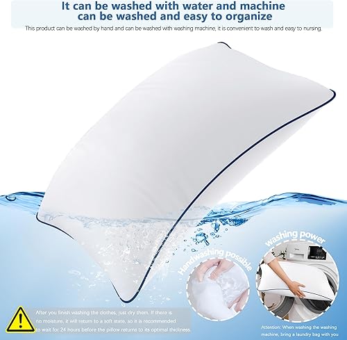 Miniatura 5 de HAODEMI Almohadas de cama para dormir, paquete de 2 unidades, tamaño Queen, calidad de hotel refrescante con relleno alternativo de plumón suave