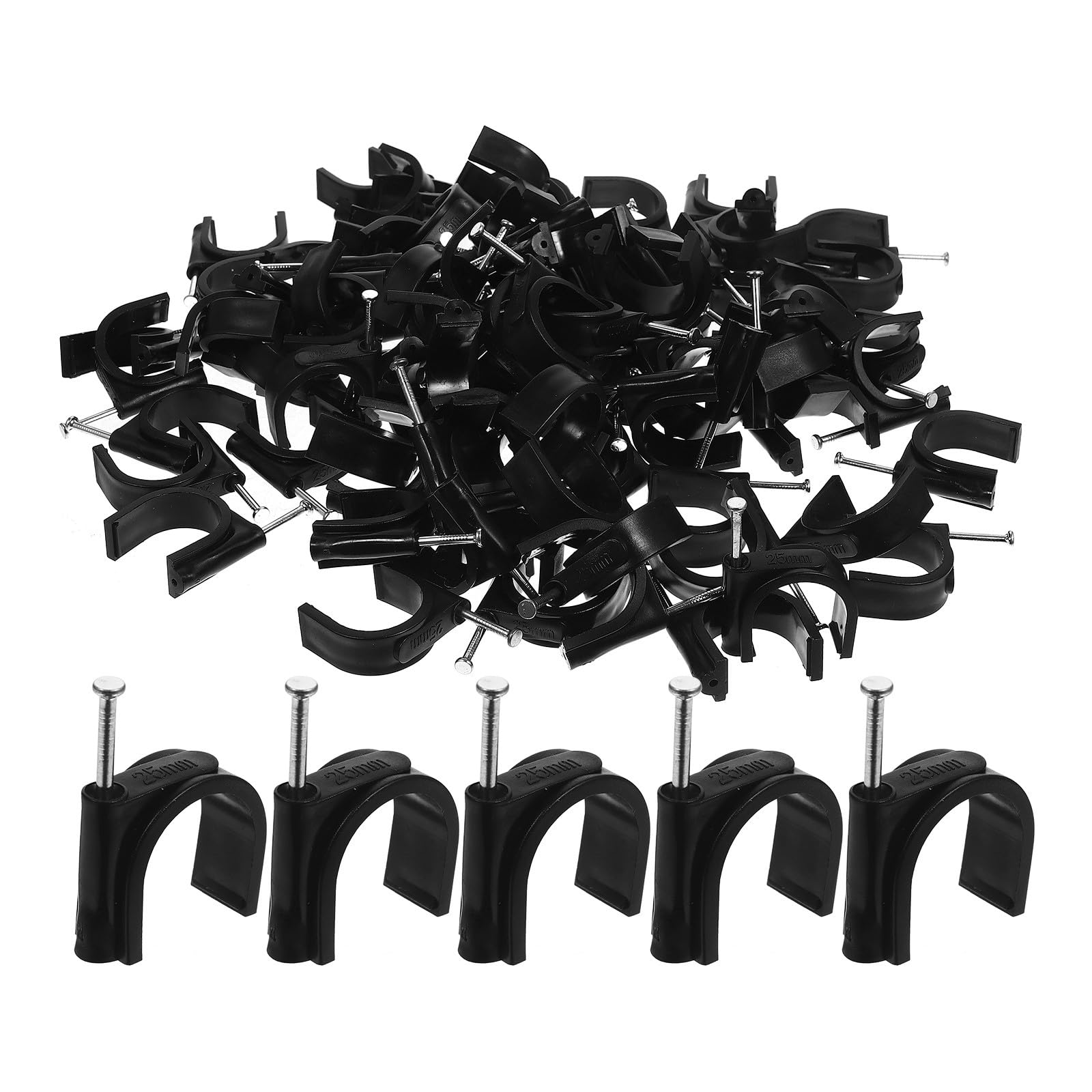 Pince en J et demi-fixations acier plastique noir pour fixation tuyau et tube