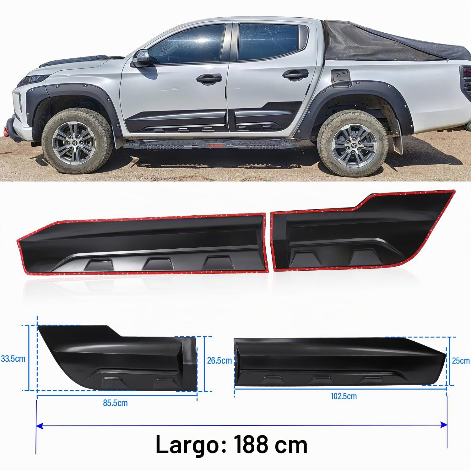 Protección de la Puerta del Coche para Mitsubishi L200 Triton 2019-2024 4 Puertas, ABS Negro Mate Estilo Todoterreno, protección contra la rascar Revestimiento de carrocería