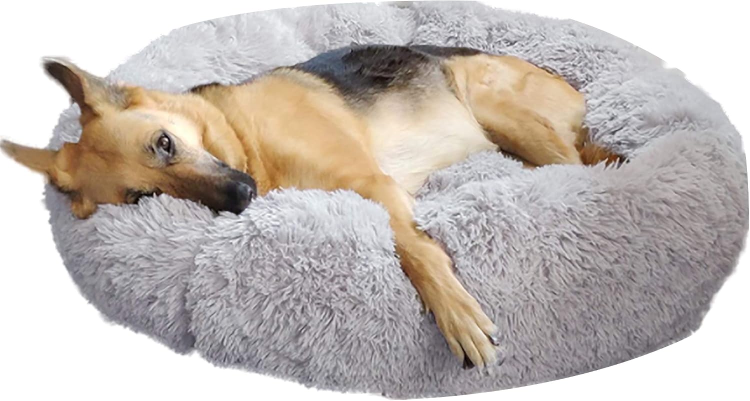 Thanaddo Calming Dog Cat Bed 20''28''40'' for Large Medium Small Dog Cat Plush Soft Cuddler Round Pet Nest Orthopedic Relief & Improved Sleeping Light Grey L 40''