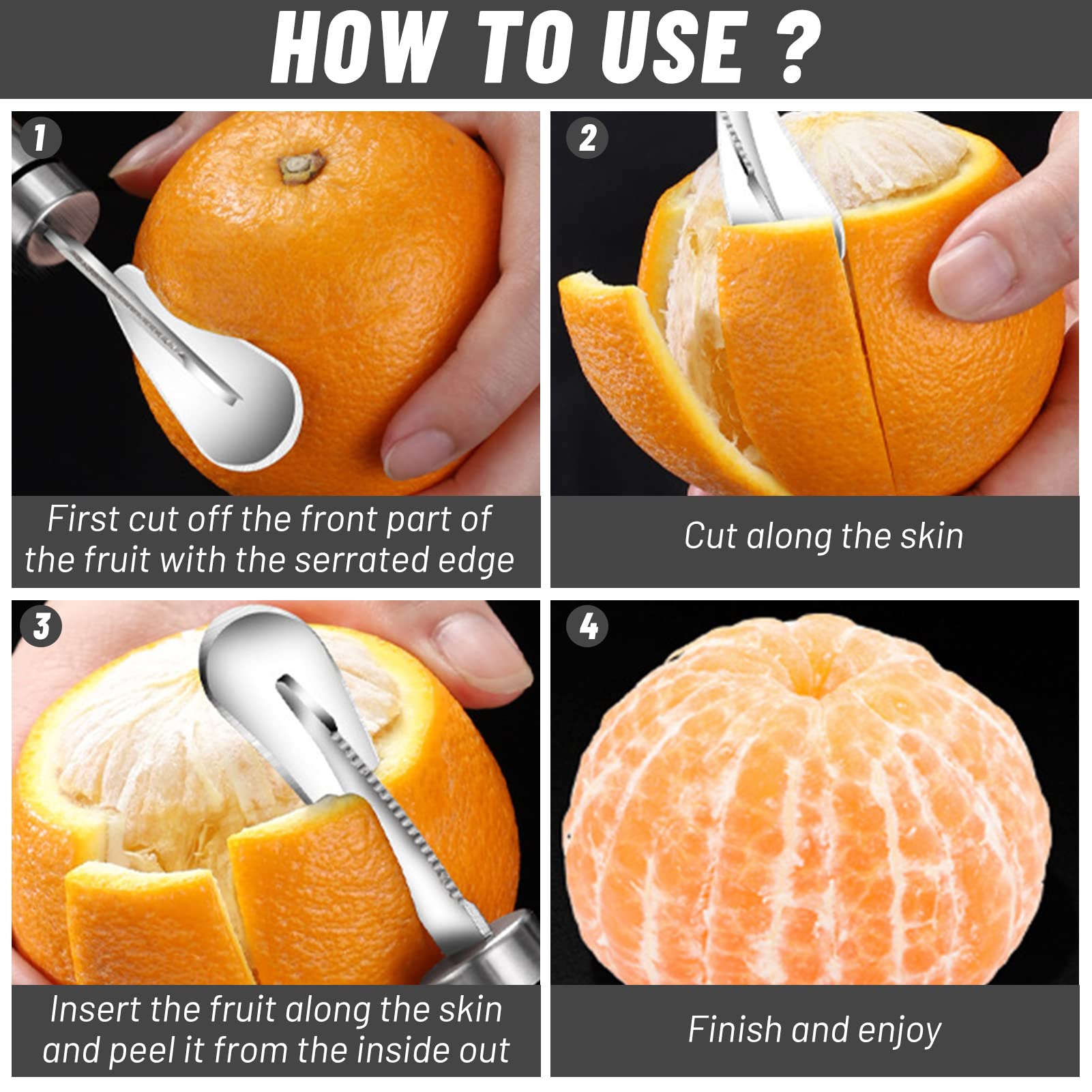Tairong Grapefruitmesser Gebogen – Edelstahl, Gezackte Kante, Langer Griff, Für Grapefruit, Orangen, Kiwi
