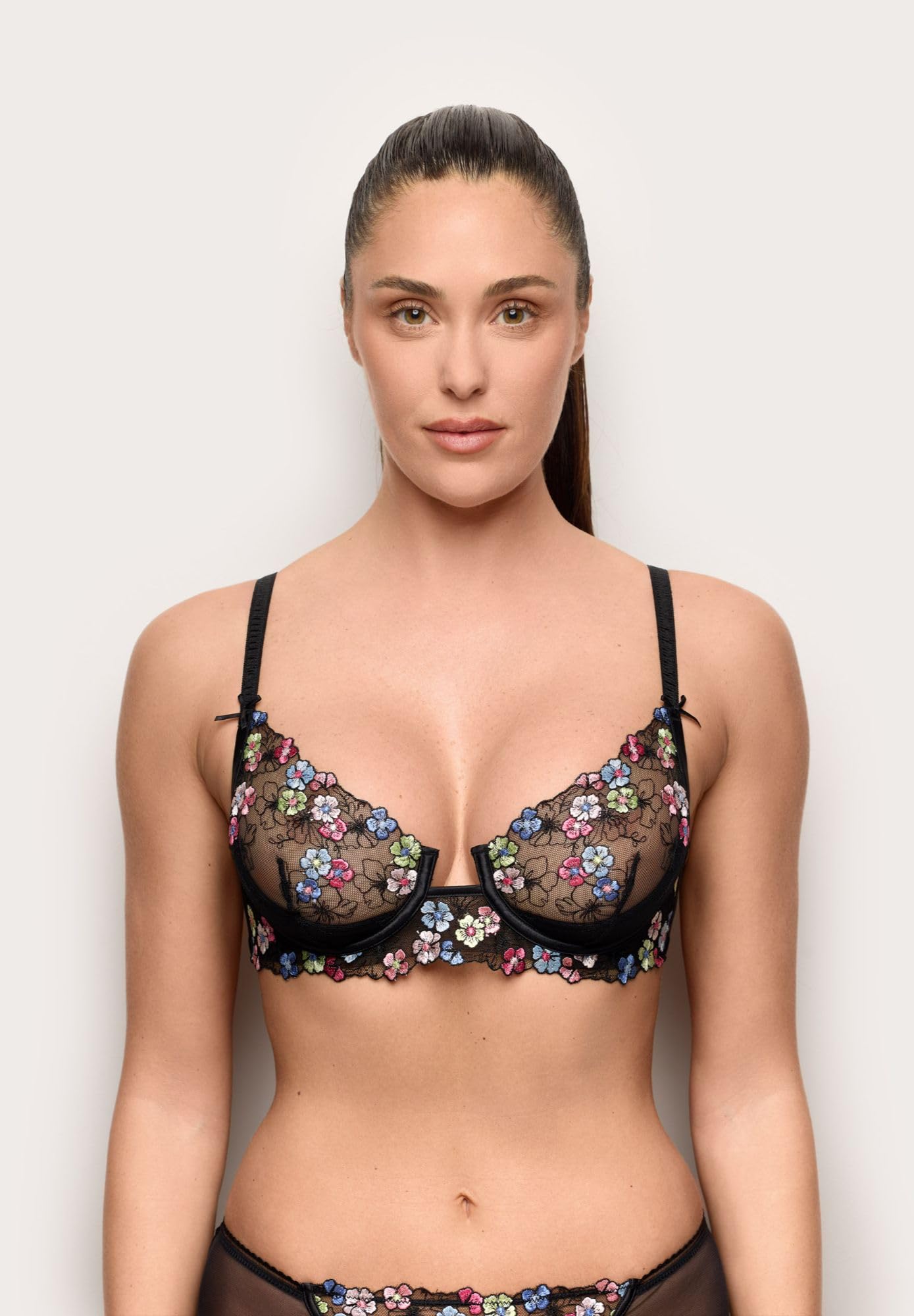 YAMAMAY - Reggiseno Balconcino con Ferretto, Nero, Linea Milli, Donna
