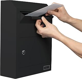 DuraBox Wall Mount Locking Drop Box, Heavy Duty Steel Mailbox for Rent Payments, Mail, Keys, Cash, Checks - Safe Storage Dropbox for After Hours Deposits W500 (Black)