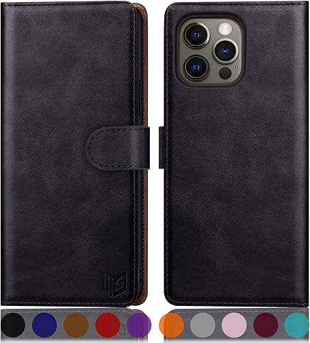 SUANPOT Funda tipo cartera para iPhone 13 Pro Max 6.7 5G con bloqueo RFID, tarjetero y tarjetero, de piel sintética, a prueba de golpes, para Apple