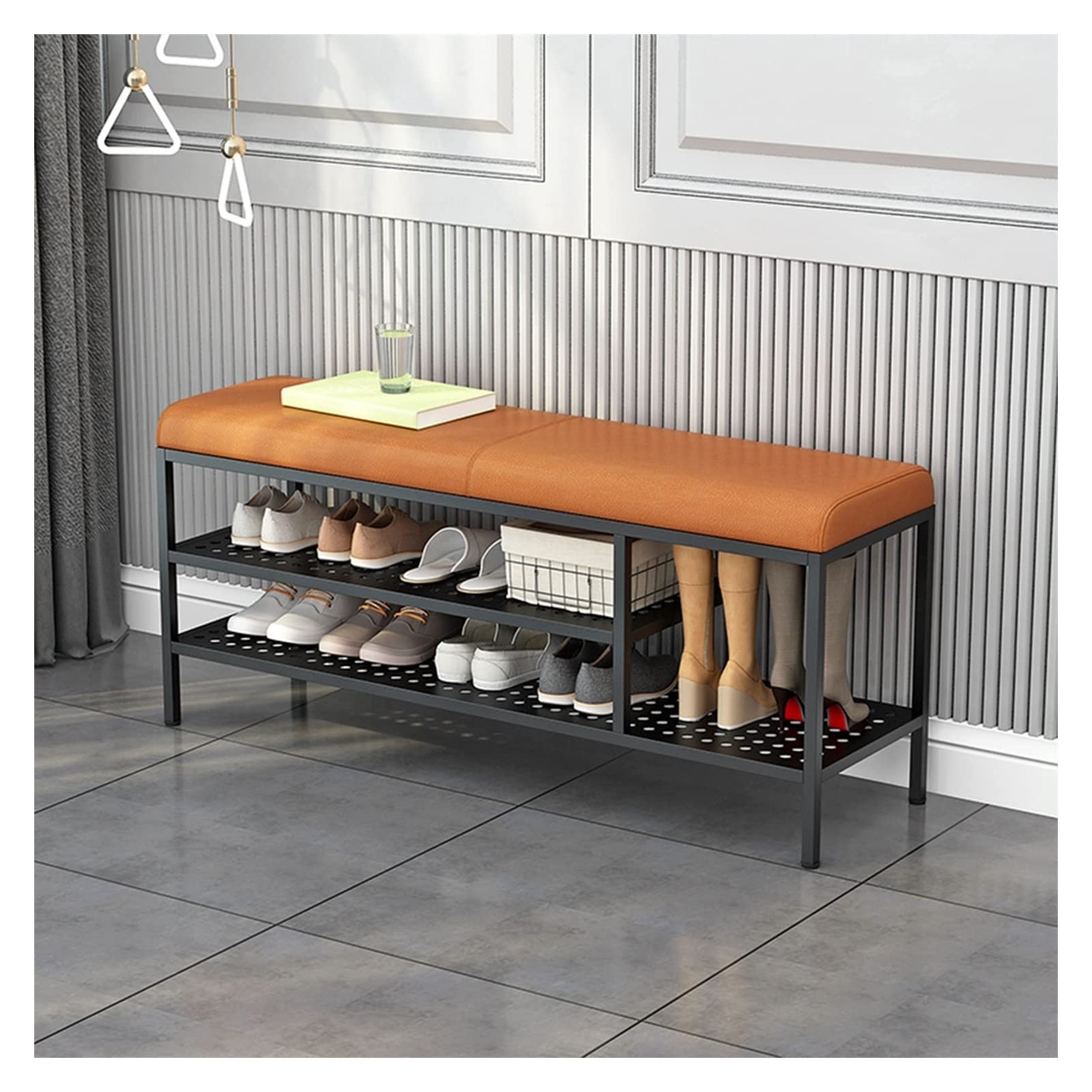 Banc d'armoire à chaussures avec cadre en acier robuste anti-rayures