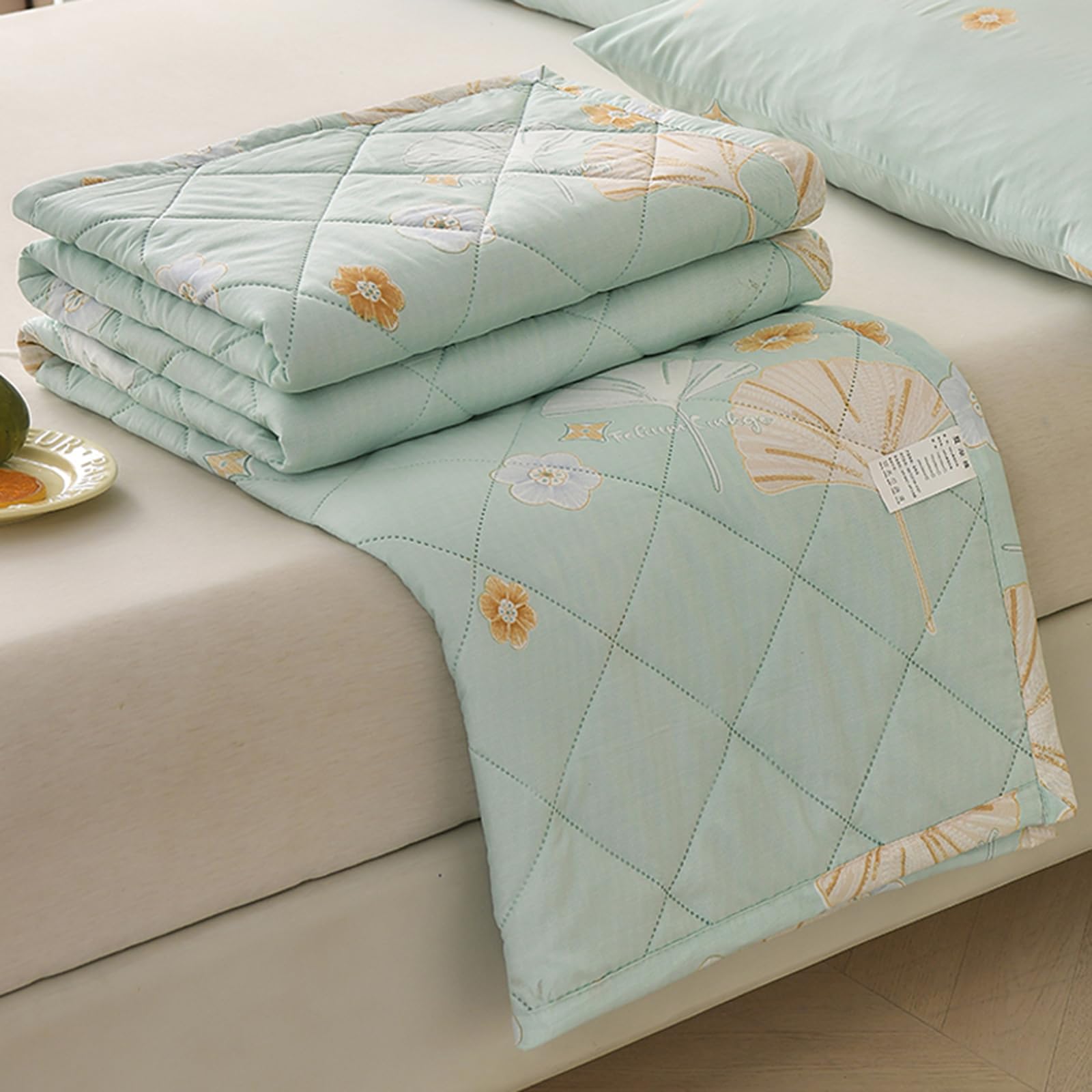 Zcxryfl Green Thin Summer Cool Quilt- Cotton Duvet- Patchwork Quilts, Lightweight Breathable, For Sofa Throw/Bed Sheet/Cat Dog Blanket, For Hot Nights, Interior Exterior Cotton(King: 200X230cm,)