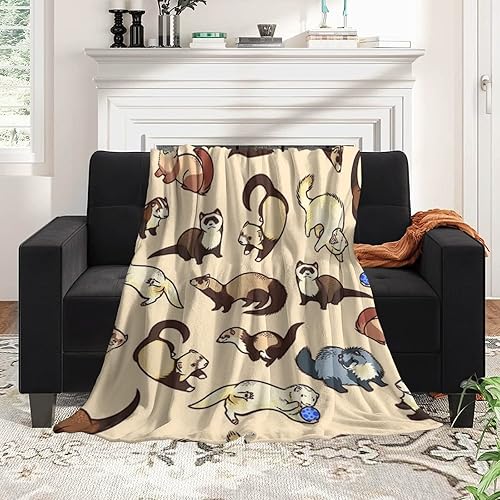 Manta de viaje novedosa de hurón peludo, manta de microforro polar ultrasuave, manta de viaje grande para adultos, niños, mujeres, adolescentes y