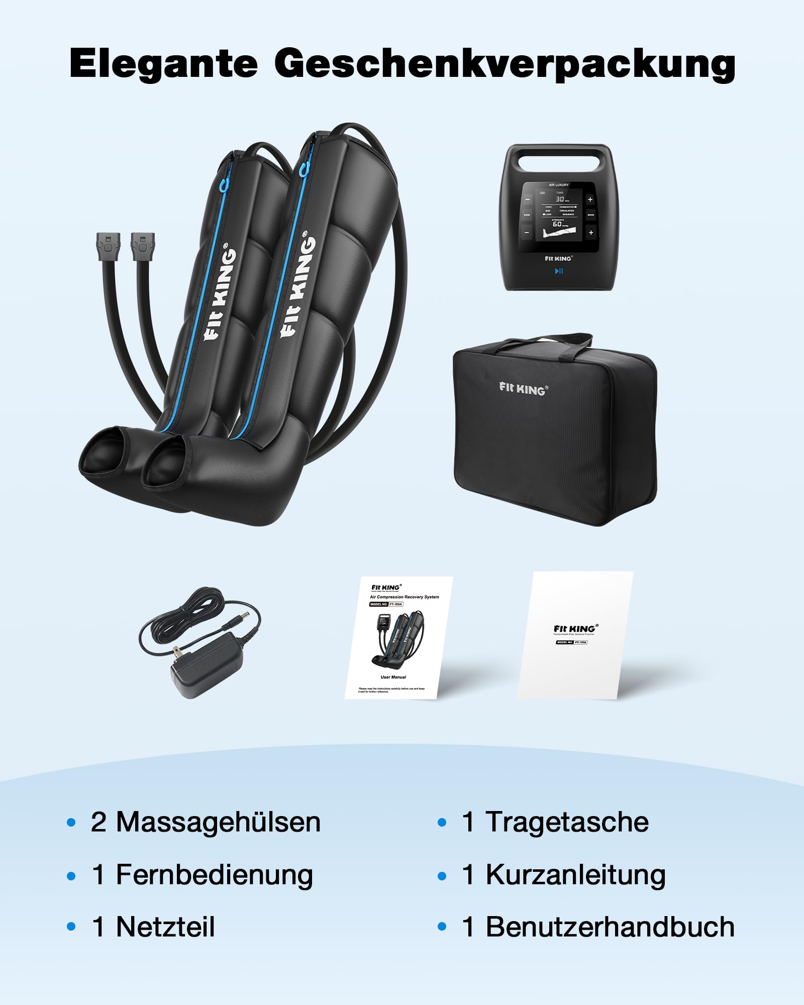 FIT KING Beinmassagegerät, 4-Zonen-Luftkompression, wiederaufladbar (S) | Recovery Boots 12 Intensitäten 3 Modi Fördert die Durchblutung und Muskelregeneration für Sportler und den täglichen Gebrauch