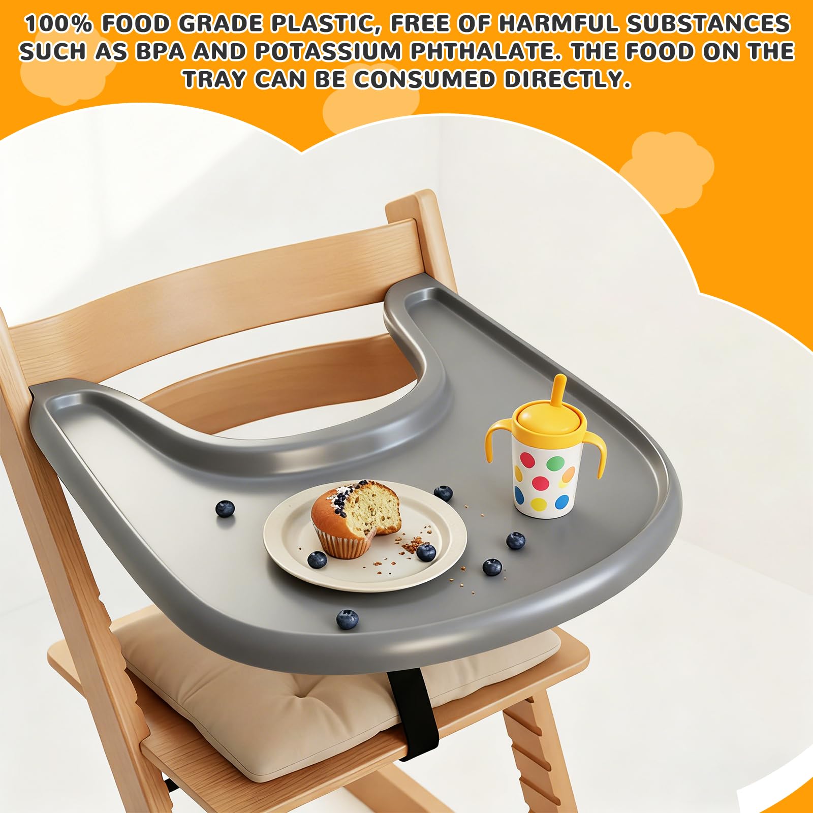 Hochstuhl Essplatte kompatibel mit Stokke Tripp Trapp Stühle, matt schwarz - Hochstuhl Tisch nicht geeignet für Saugtaschen, frei von Bisphenol A. (Mattgrau)