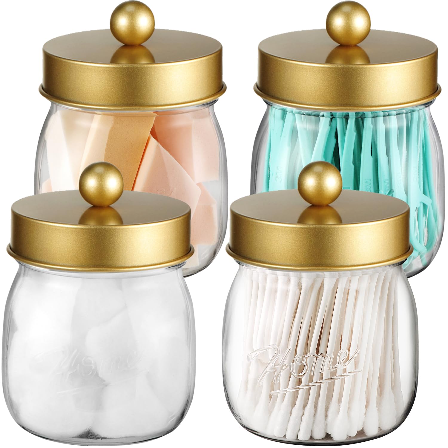 Farmhouse Decor Apothecary Jar Set Mason Jar Bathroom Vanity Storage Organizer Canister-Qtip Holder Plastic Acrylic Jar for Cotton