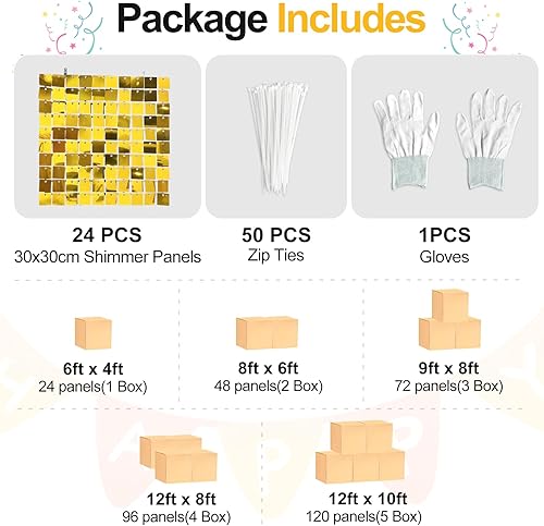 Miniatura 3 de EMART Telón de fondo de pared dorado brillante, paneles de lentejuelas para decoración de fondo de fotos, para fiestas, cumpleaños, bodas, 24