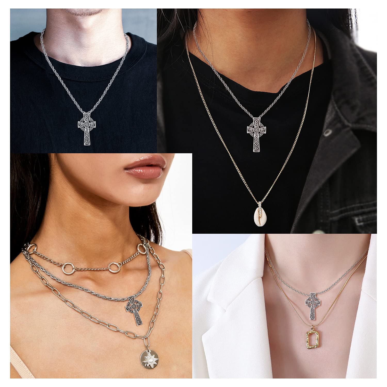 Collana con nodo celtico irlandese in argento Sterling 925 con croce religiosa di protezione Triquetra Trinity Triquetra, collana con ciondolo a triangolo, gioiello per uomo e donna