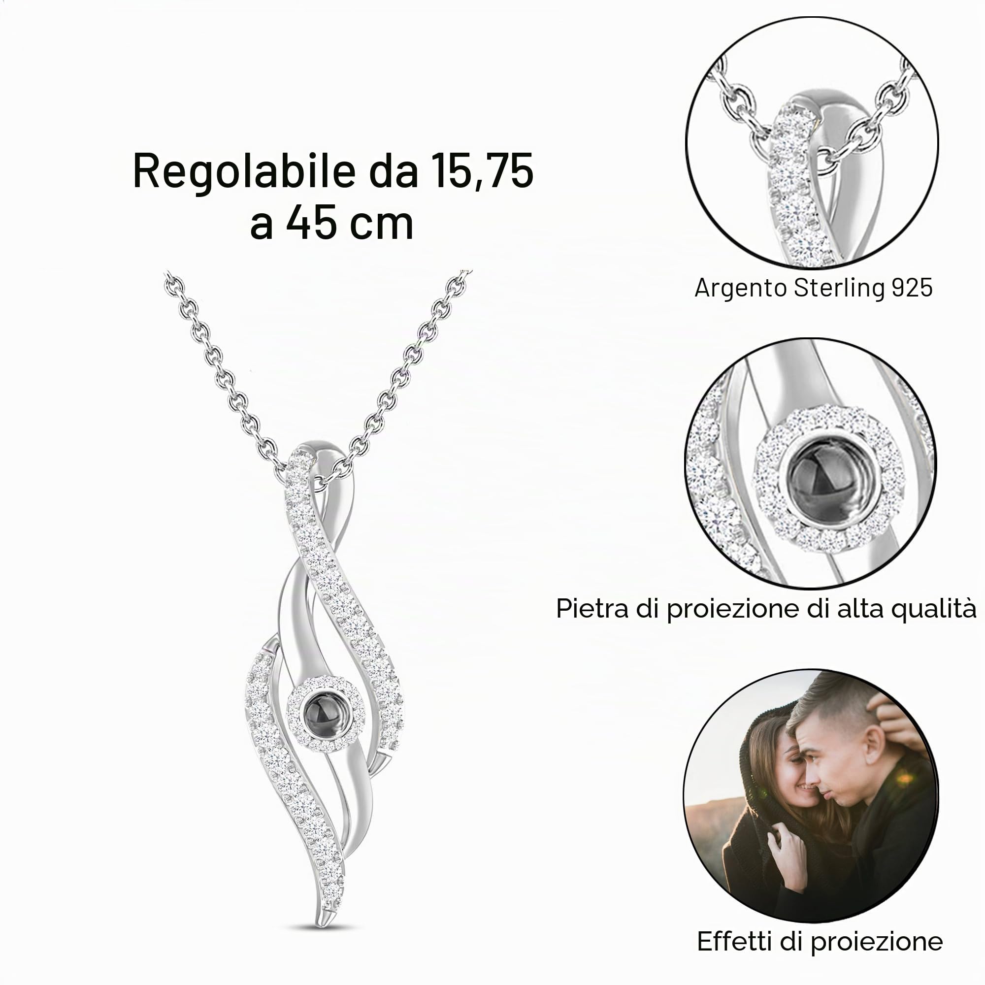 Collana con proiezione di immagini personalizzate Collana con proiezione di immagini in argento sterling 925 con foto all'interno, Collana con ciondolo con foto in 100 lingue, regali per fidanzata
