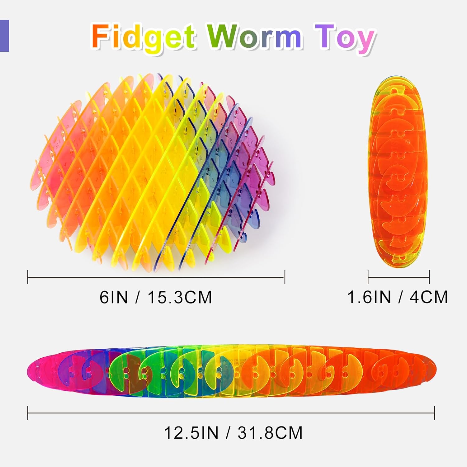 Fidget Worm Toy - Sensory Slug Fidgets for Kids Teens Adults with Autism ADHD, Quiet 3D Flexible Stress Relief Desk Fidget for School Classroom Office, Calm Toys Ages 5-7 8-10 8-12 (Rainbow,Large)