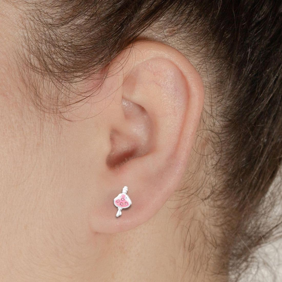 Orecchini a bottone ballerina rosa con confezione regalo - argento sterling