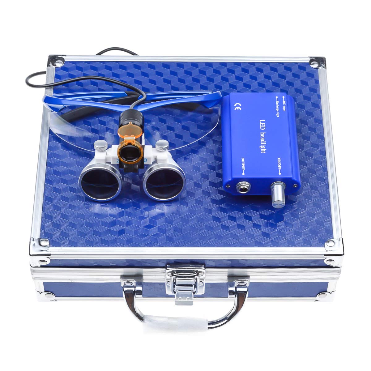 NSKI 2.5X Binocular Loupes Magnifying Glasses 5W LED Head Lamp Belt Clip Type with Filter Aluminum Box Black 1 product thumbnail 2