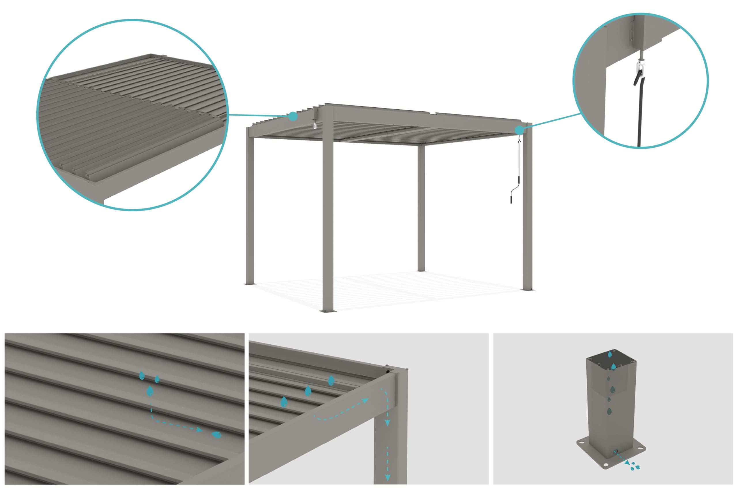 Cazeboo Pergola bioklimatyczna wolnostojąca 3x2,5 Piana Aluminium Taupe