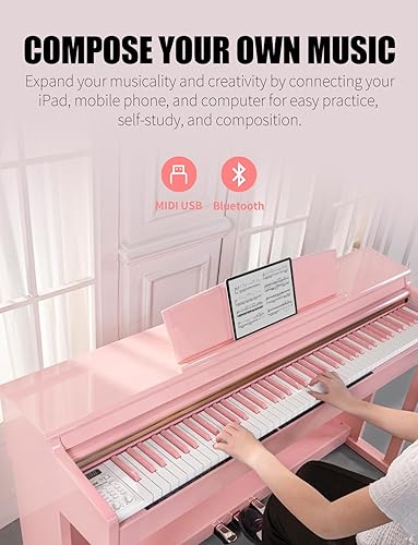 Miniatura 2 de UMP-100 - Piano de teclado con peso de 88 teclas actualizado con soporte para muebles, adaptador de corriente, pedal triple y conexión MIDI, piano