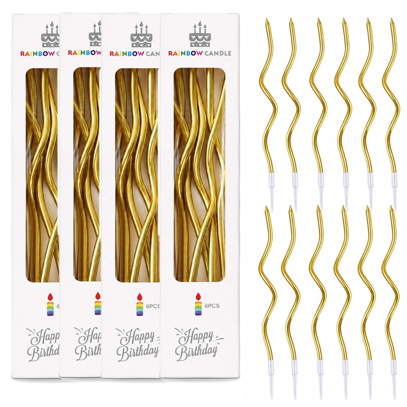 24-Pack Gold Spiral Birthday Cake Candles-15cm Long