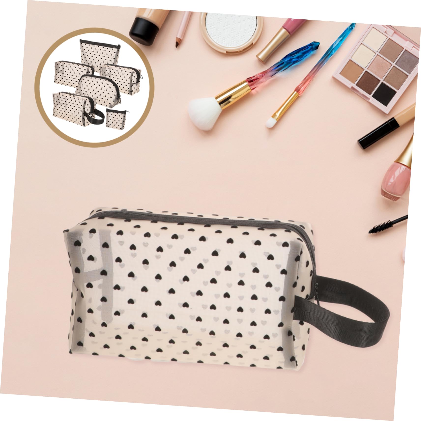 GANAZONO Bolsa de Maquillaje de Malla Forma de para Viaje 6 Piezas Diseño Transparente Organizador de Cosméticos para Mujeres para