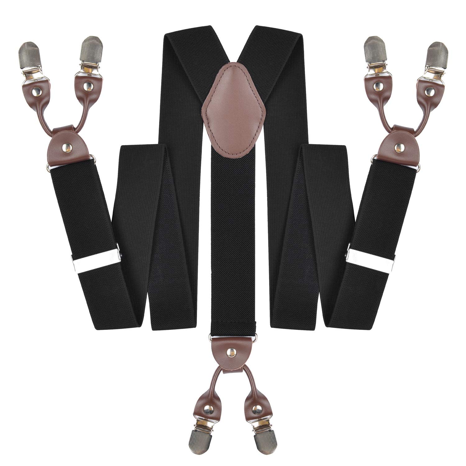Mens Suspenders Suit Brace Y-back Leather Heavy Duty Suspender with 6 Metal Clip