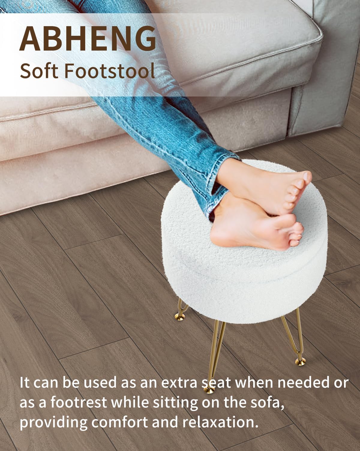 ABHENG Storage Ottoman Round Footrest Stool, Vanity Stool Chair Faux Teddy Fur with Storage, Modern Multifunctional Chairs, Cream White UASND51W