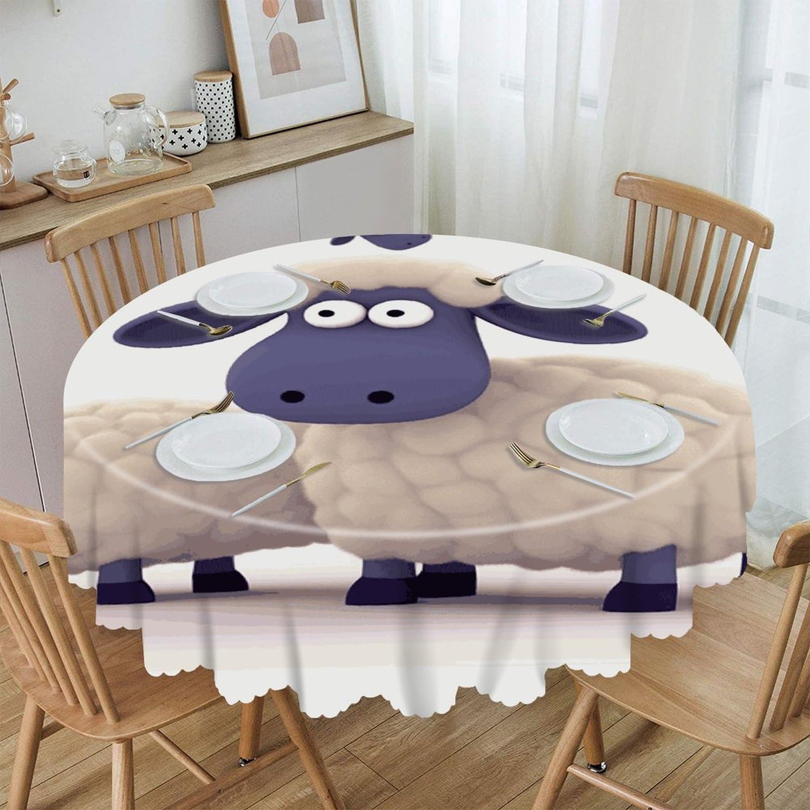 Adfgyerh Style Sheep Table Cloth Easy To Clean, Home Decor Lace Design, Soft And Comfortable, Round Tablecloth Suitable For Homes, Restaurants, Hotels, Patio Tables, Etc.