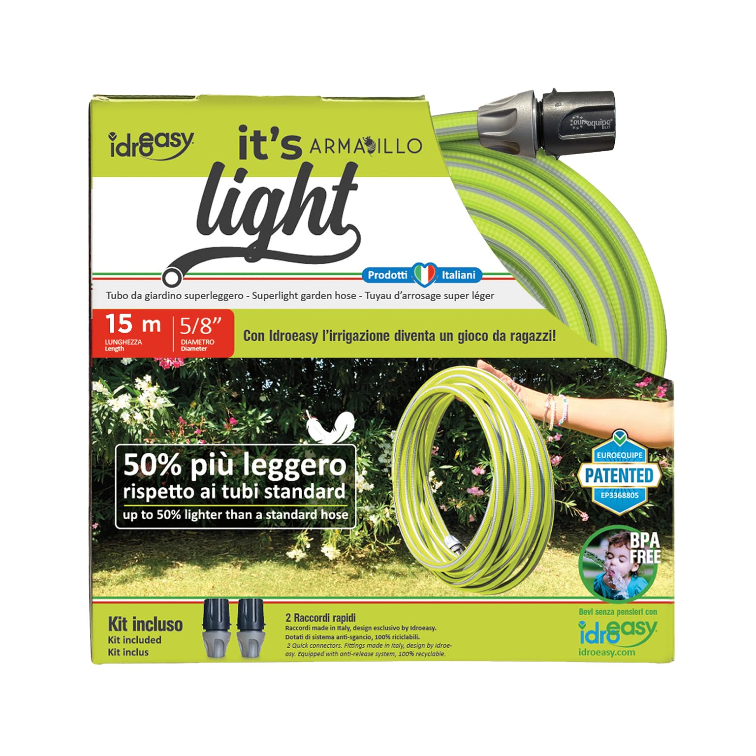 Idroeasy Armadillo Superlight 15 metri, il Tubo super leggero da Giardino anti nodo e anti torsione Made in Italy