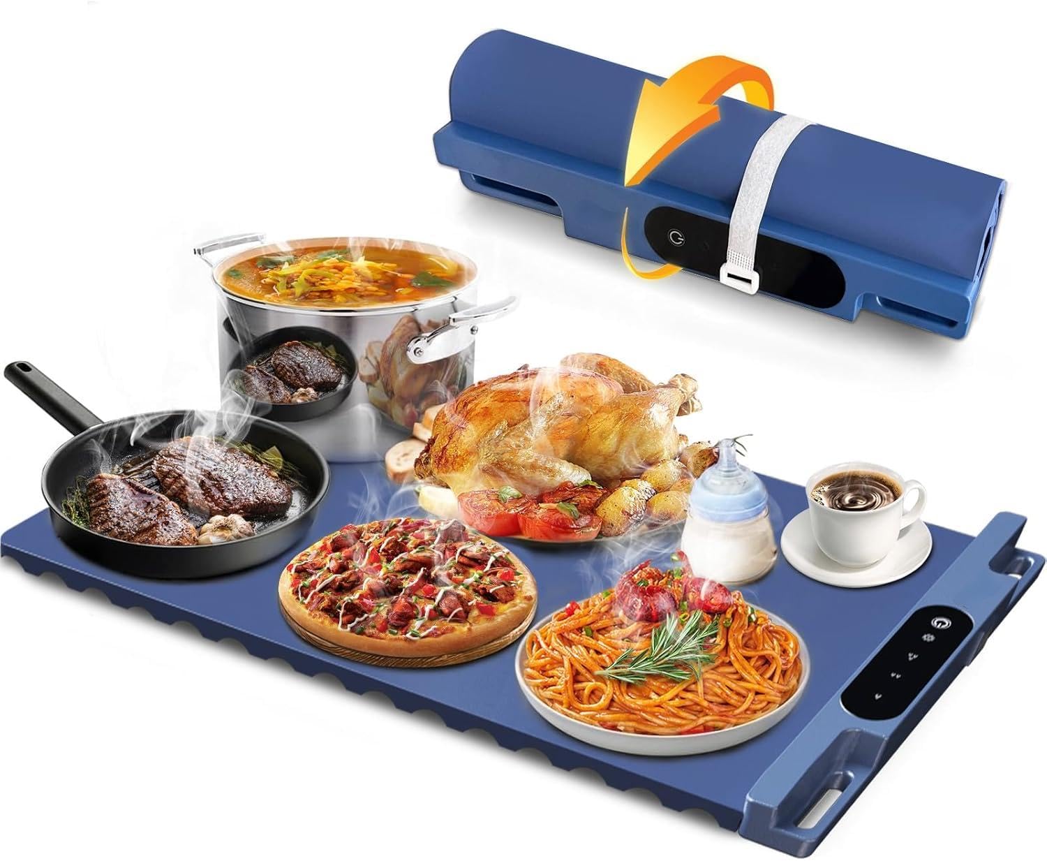 Food Heating Mat, Fast Heating Silicone Electric Heating Tray with 3 Temperature Levels and 3 Level Timer, Food Heating Pads-image-1