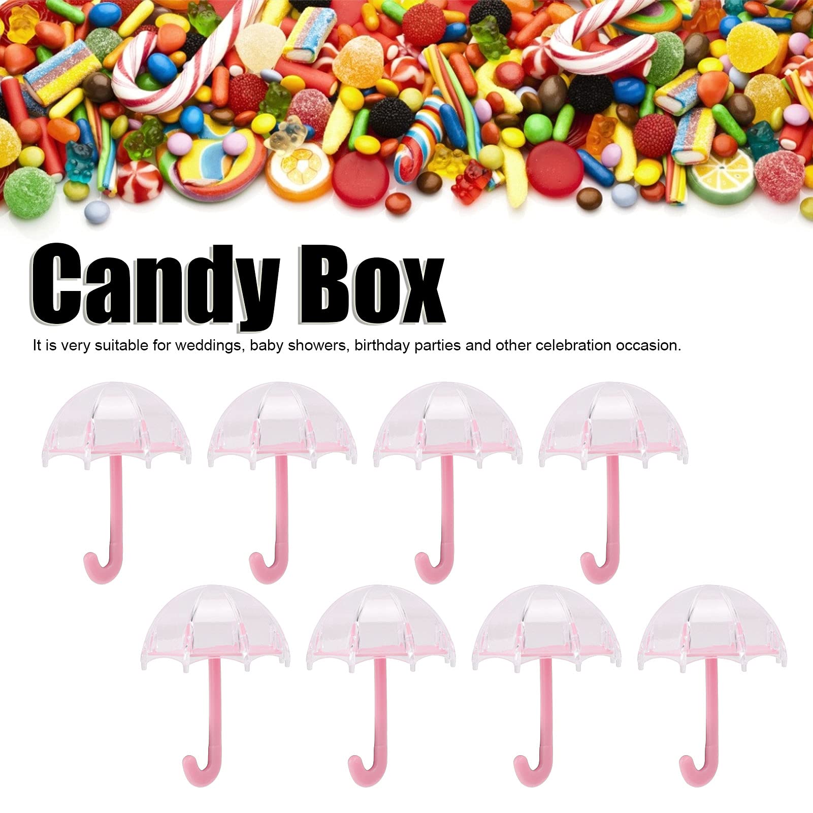Restokki 12Pcs Clear Plastic Mini Umbrella Shape Candy Box, Party Favor Containers Holders for Wedding Accessories Decorations Candy Supplies Gift(Pink)