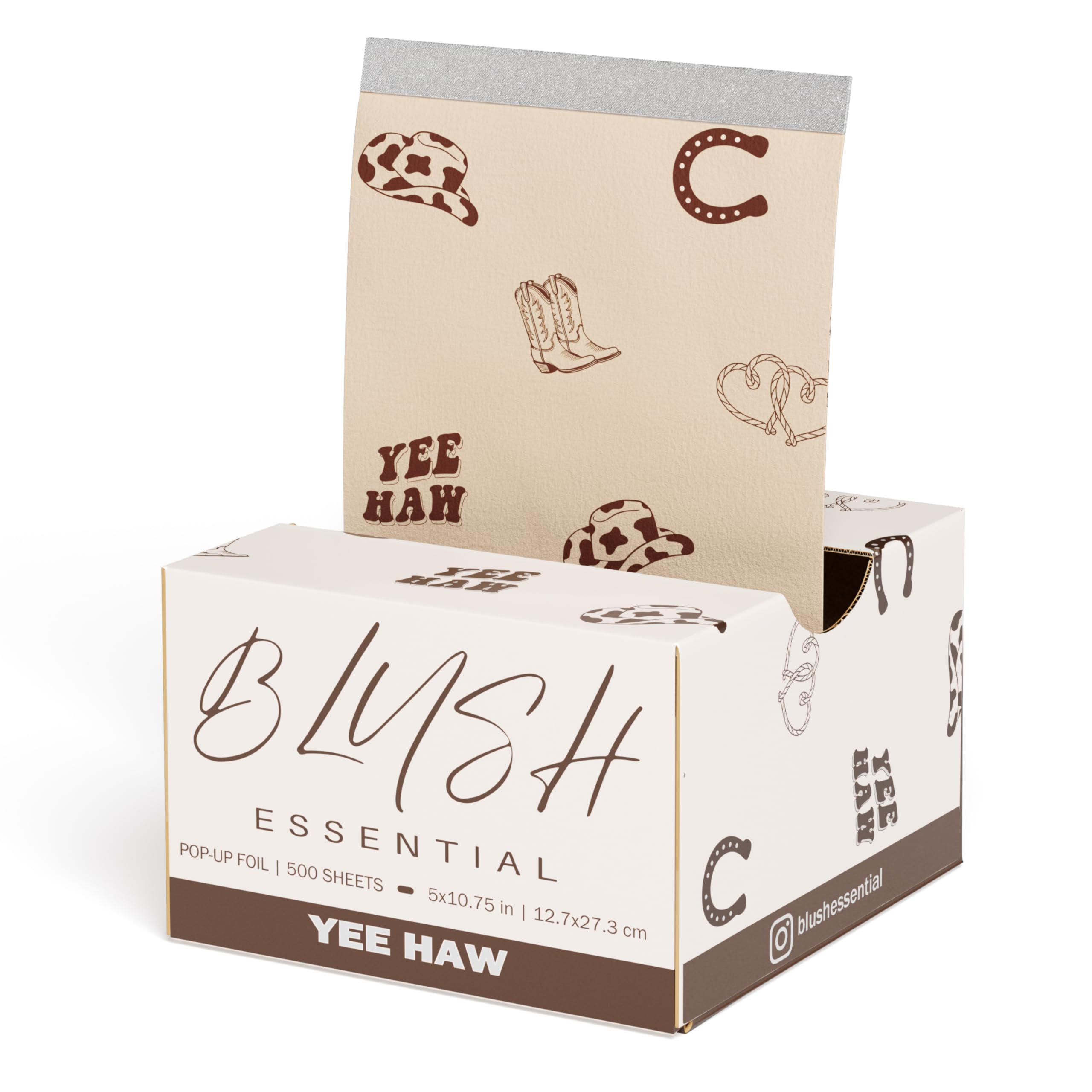 Blush Essential Yee Haw Pop Up Folie do włosów, 12,7 x 27,3 cm, wstępnie wycięte, wytłaczane folie aluminiowe do podkreślenia, 500 arkuszy, profesjonalne folie do salonu, bez rozdarcia, bez poślizgu