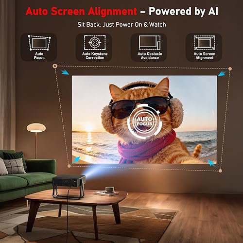 Miniatura 3 de Ultradelgado de 1.97 pulgadas  Enfoque automático  Aplicaciones integradas  Soporte de 360 Mini proyector inteligente con WiFi y Bluetooth,