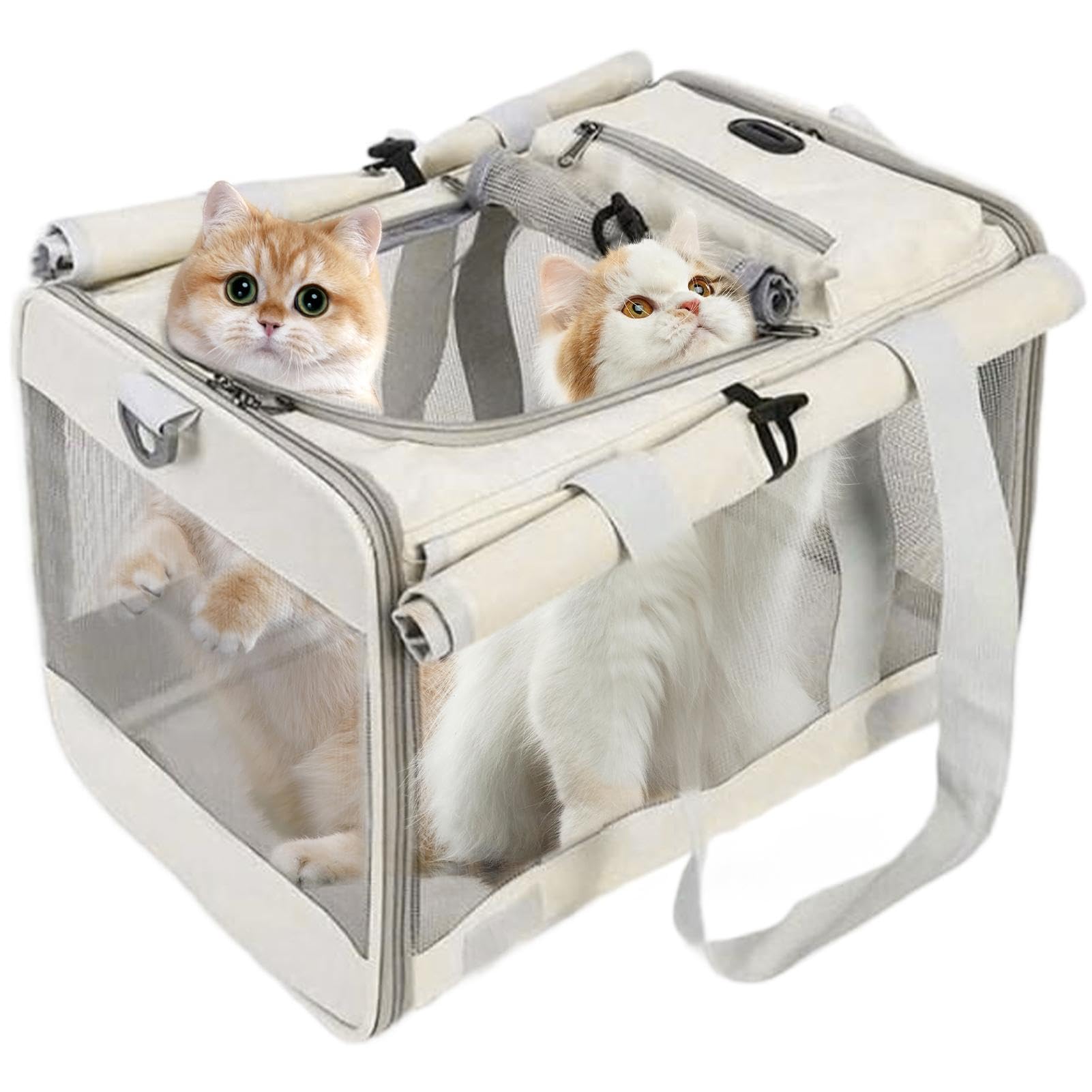 Borsa per il trasporto di animali domestici, trasportino, borsa a rete | traspirante con tracolla, borsa tote di grande capacità per due gatti da viaggio per auto