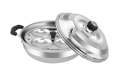 HOMEST Stainless Steel Multi Purpose Kadai with 2 Idli Plate (8 Idlis) and Steel Lid, Silver