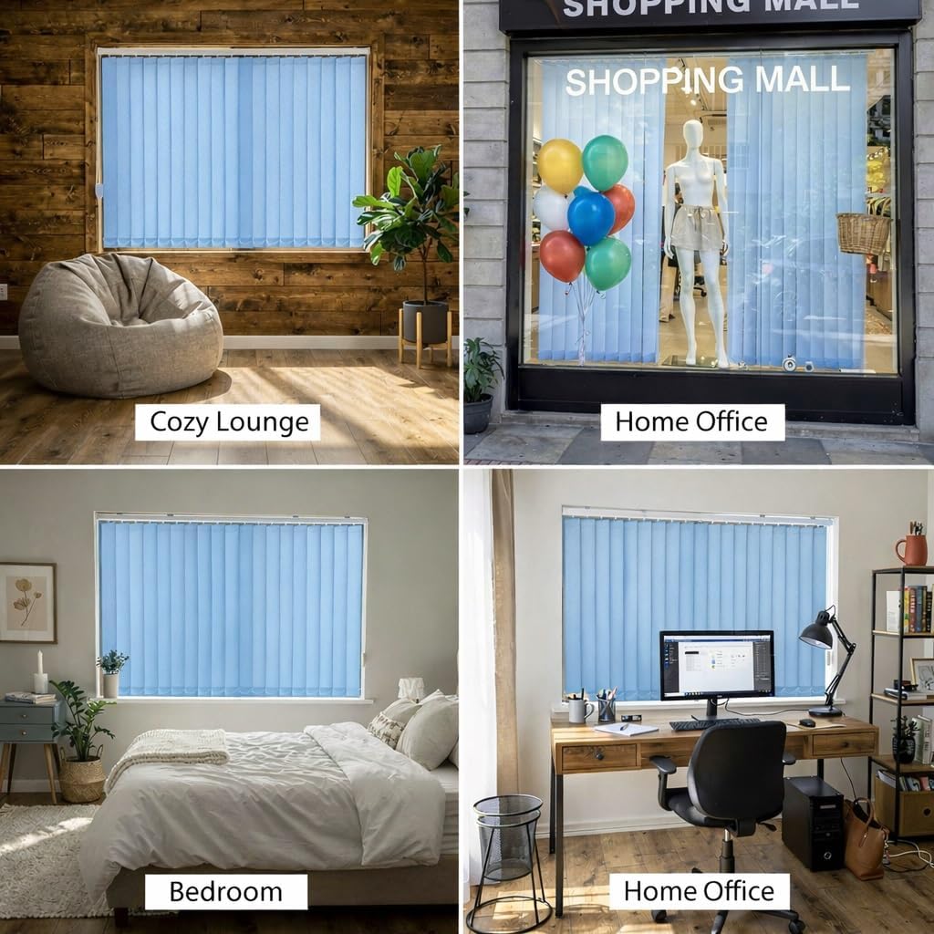Vertical Blinds for Windows and Sliding Glass Doors, Light Filtering Solar Fabric Blackout Door Shades Blue Room Darkening Cordless Window Blind for Home or Office(108" W x 58" H)