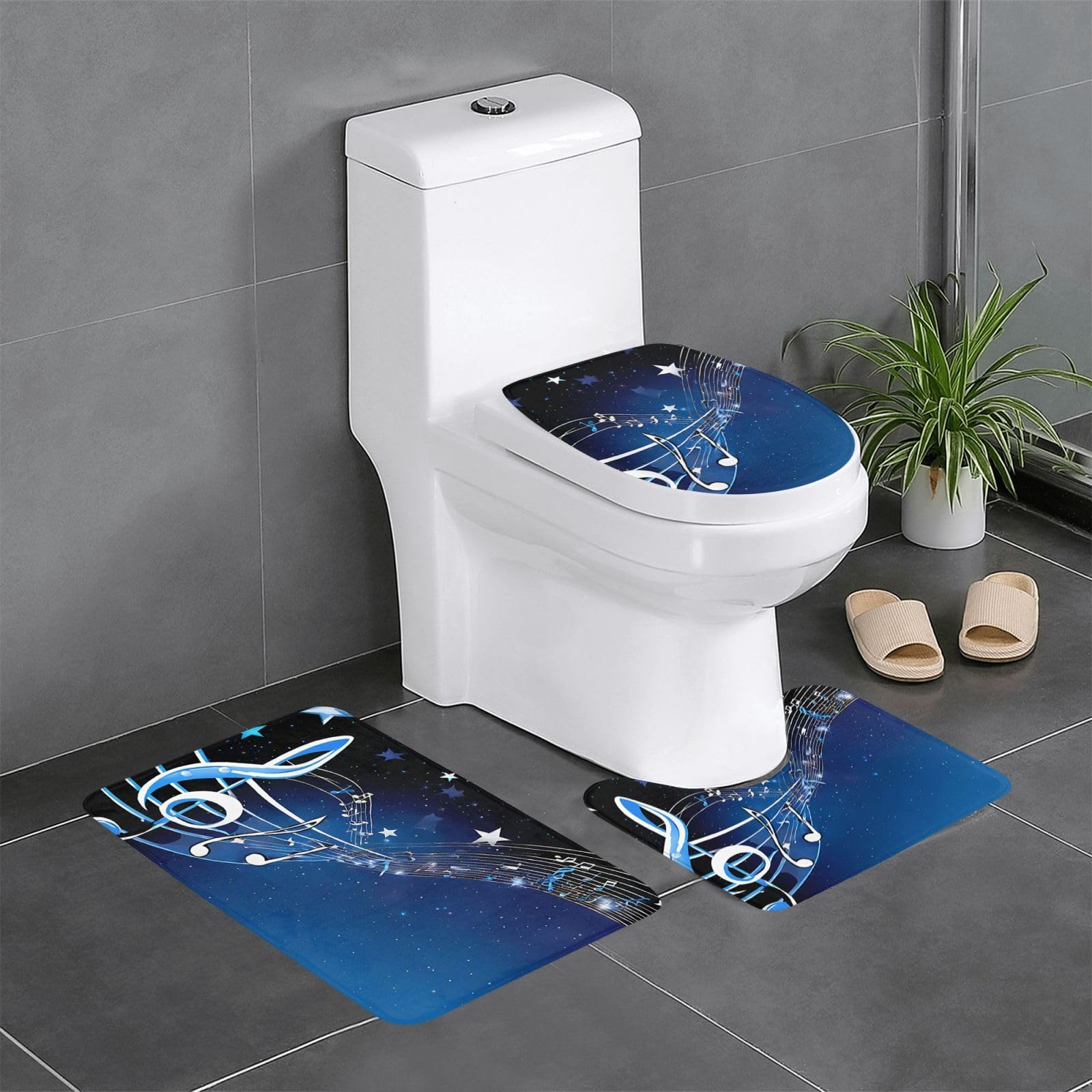 Tapis de salle de bain antidérapant ensemble de 3 pièces sécurité et confort bleu